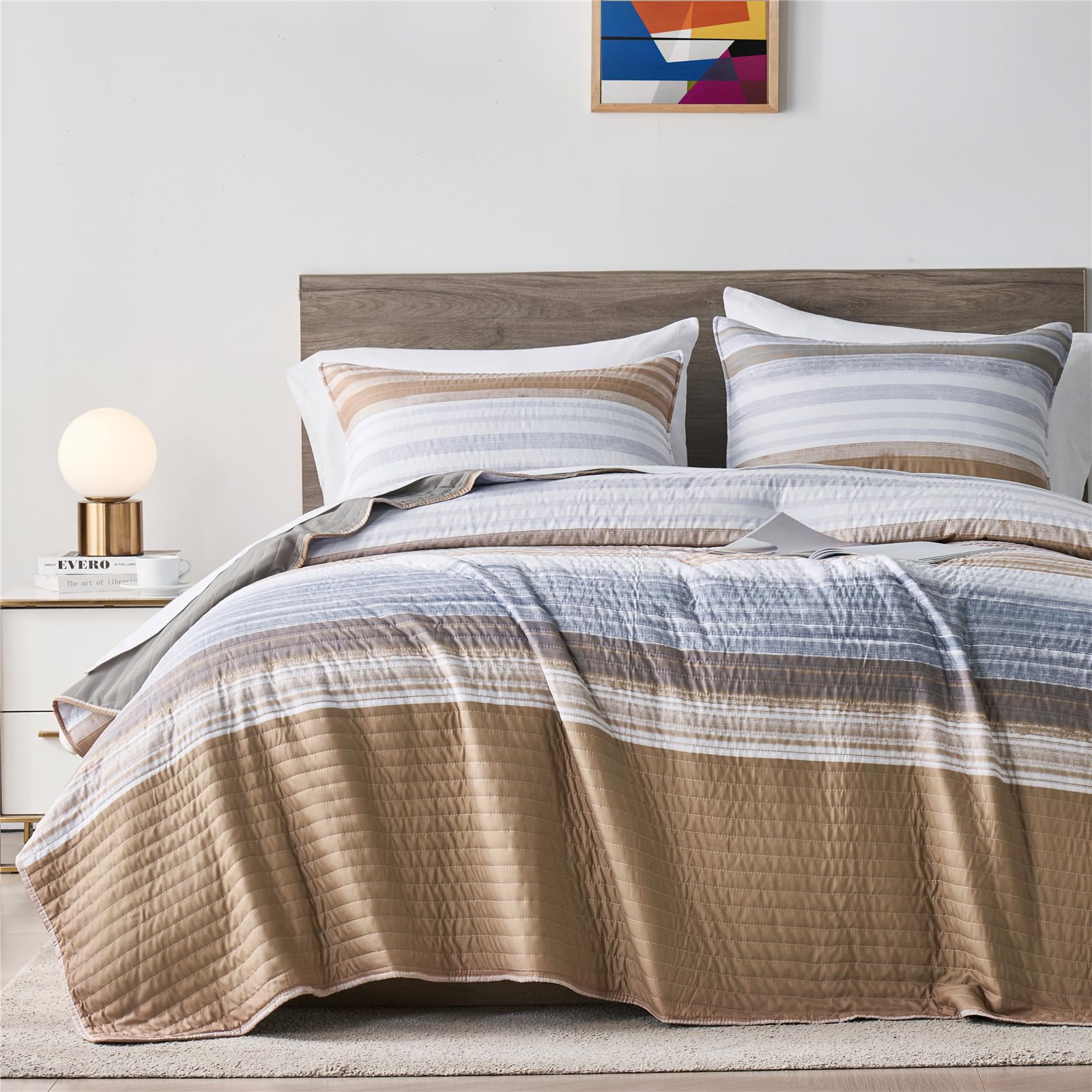 KAKIJUMN 7 Piece Bed in a Bag Stripe Comforter Set Queen Size, White Grey Black Patchwork Striped Comforter and Sheet Set, All Season Soft Microfiber Complete Bedding Sets(Grey,Queen KAKIJUMN 7 Piece Bed in a Bag Stripe Comforter Set Queen Size, White Grey Black Patchwork Striped Comforter and Sheet Set, All Season Soft Microfiber Complete Bedding Sets(Grey,Queen