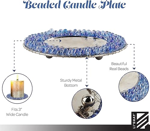 Miniatura 4 de Portavelas con cuentas azules - Juego de 3