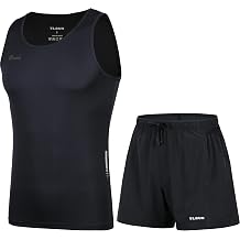 TLRUN Men's Running Singlet and Shorts Ultra Lightweight Marathon Sets Quick Dry Workout Gym SuitBlack Medium