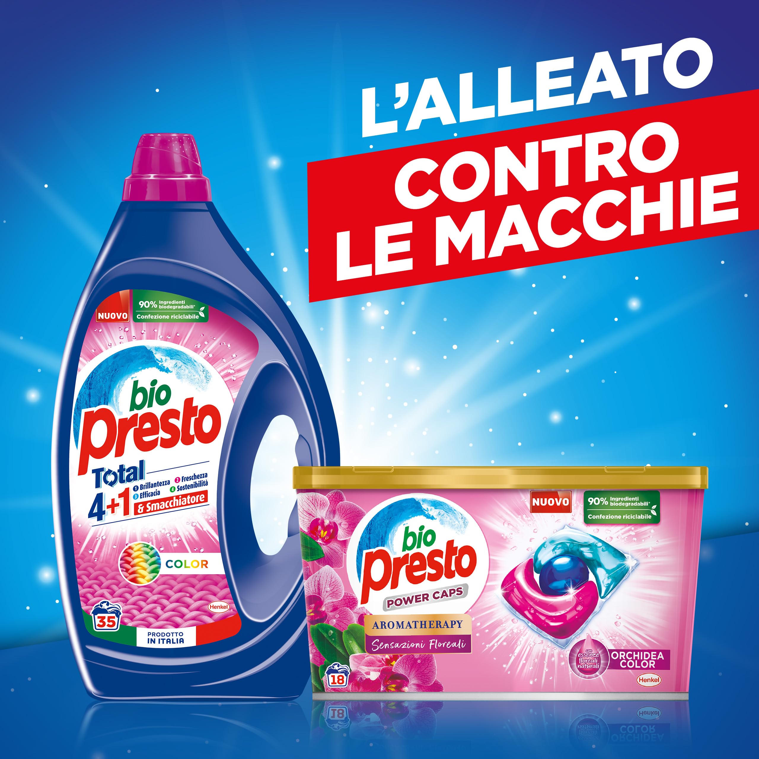 Bio Presto Power Caps - Detergente para lavadora predosificado en cápsulas, paquete de 144 lavados