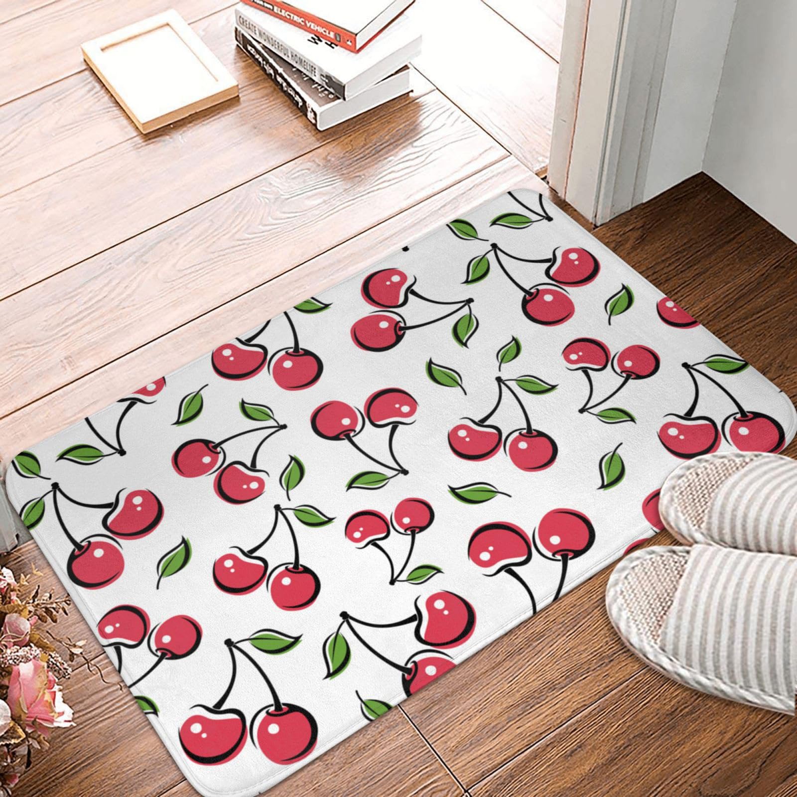 Cherry Bath Mats for Bathroom, Soft Absorbent Bath Rug Non-Slip Floor Rug Carpets for Kitchen Bathroom Laundry Bedroom Living Room Decoration — image 1