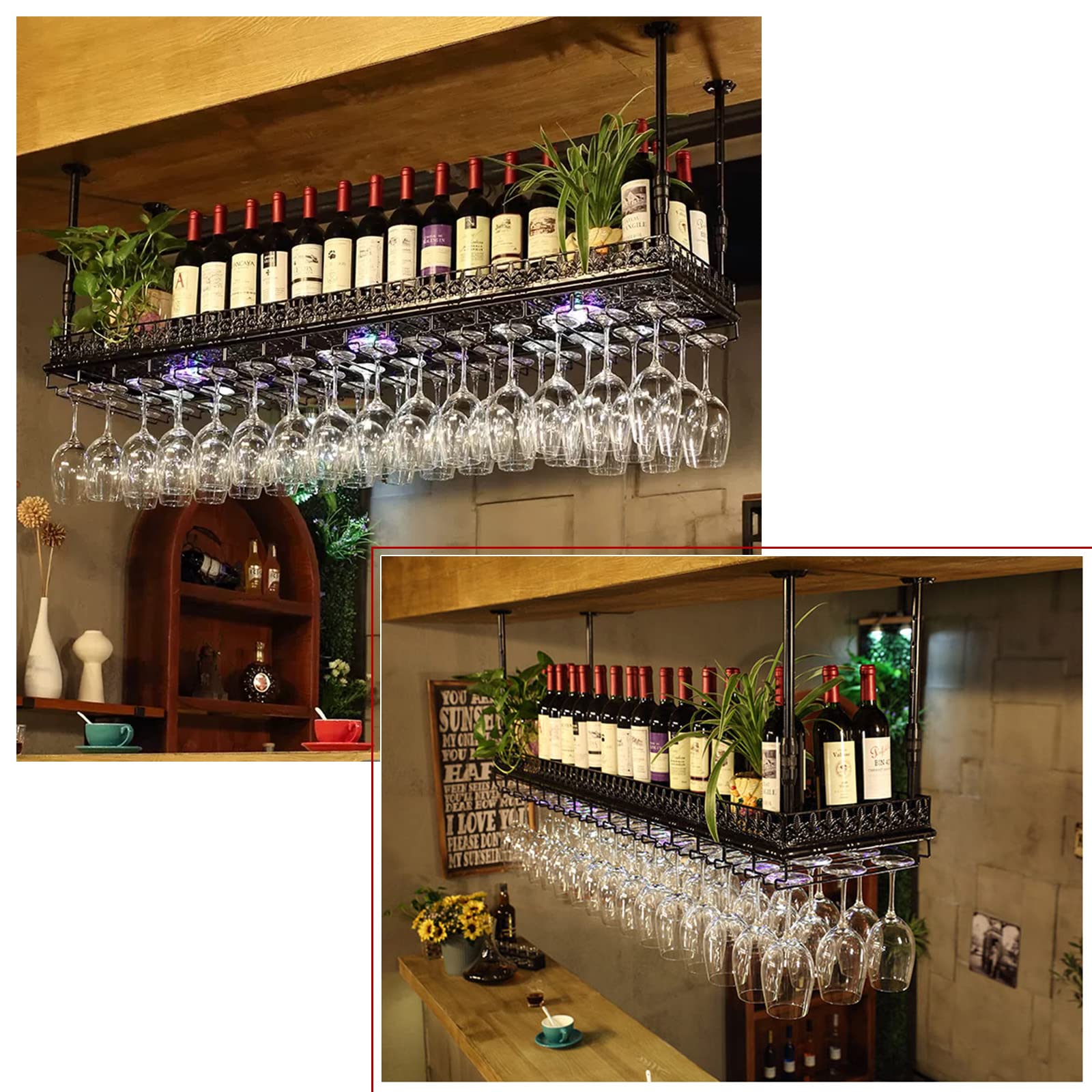 Portabottiglie da soffitto, Supporto in Metallo per Bicchieri, può Contenere Fino a 40 calici, Ideale per esporre e riporre Bicchieri in Bar, ristoranti e cucine.