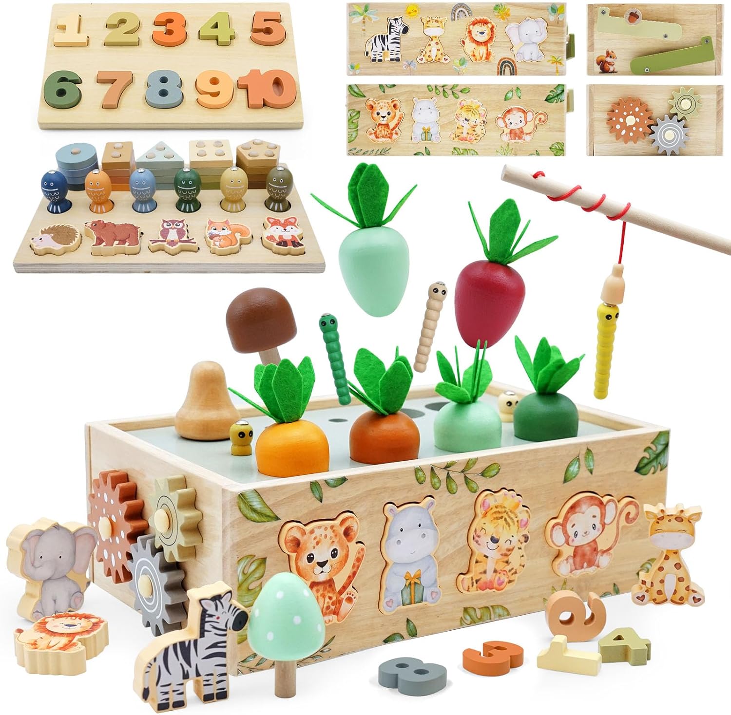 Montessori Wooden Toys for 1+ Year Old, 9 in 1 Montessori Toddler Toy with Preschool Educational Toys for 2+ Year Old, Birthday for Boys Girls Aged 1 2 3 4 Years Multicolor