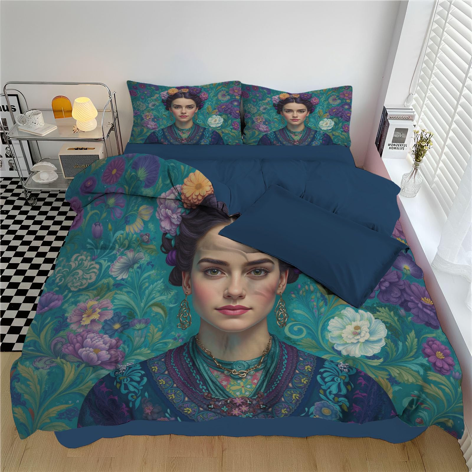 Parure de lit 2 personnes verte pour une chambre rétro et cosy