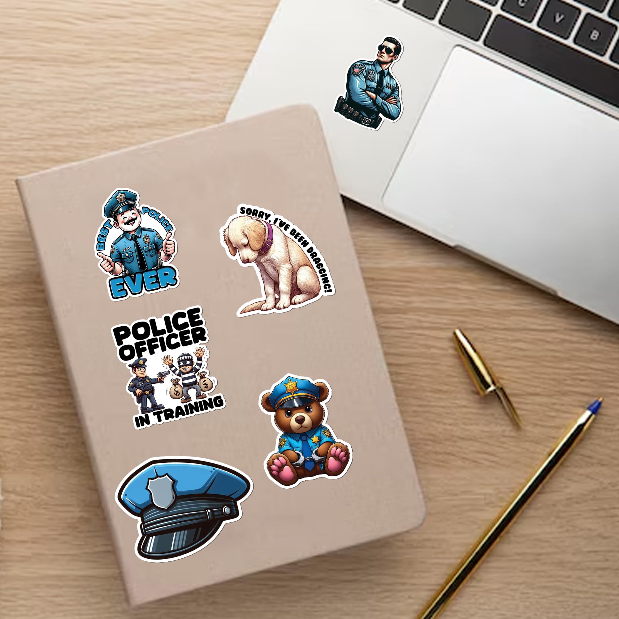 Confezione da 50 adesivi impermeabili per auto della polizia, decalcomanie in vinile, forniture per bomboniere, decorazioni per feste, bottiglie d'acqua, laptop, telefono, casco, album di