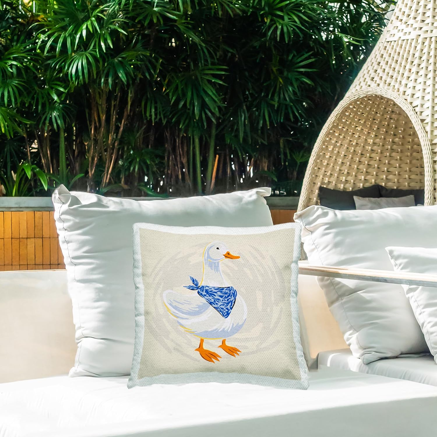 Stupell Industries Duck in Blue Bandana Outdoor Printed Pillow, 18 x 18, Beige