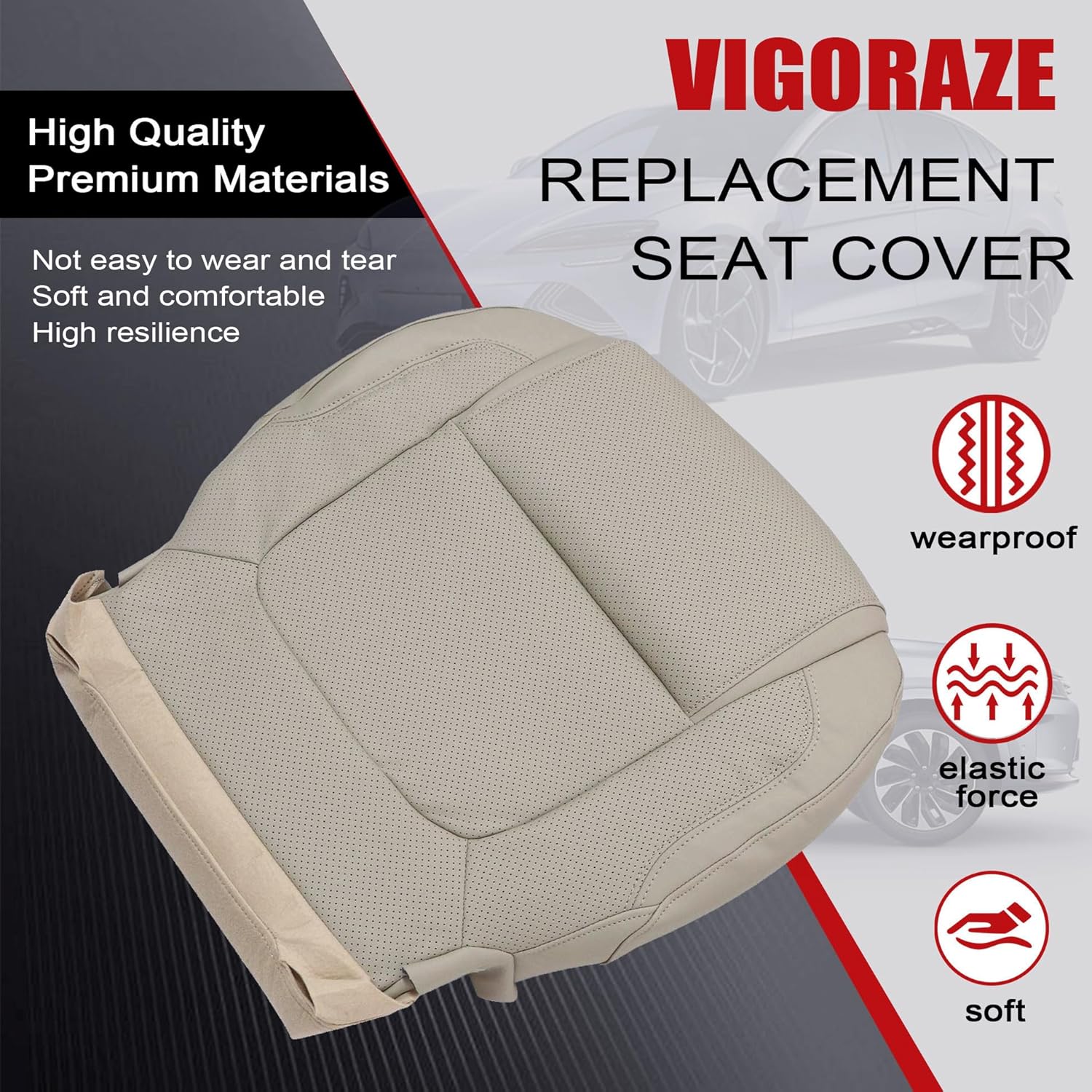 Driver Bottom Replacement Leather Seat Cover Light Gray #CL Compatible with Ford Explorer 2011 2012 2013 2014 2015
