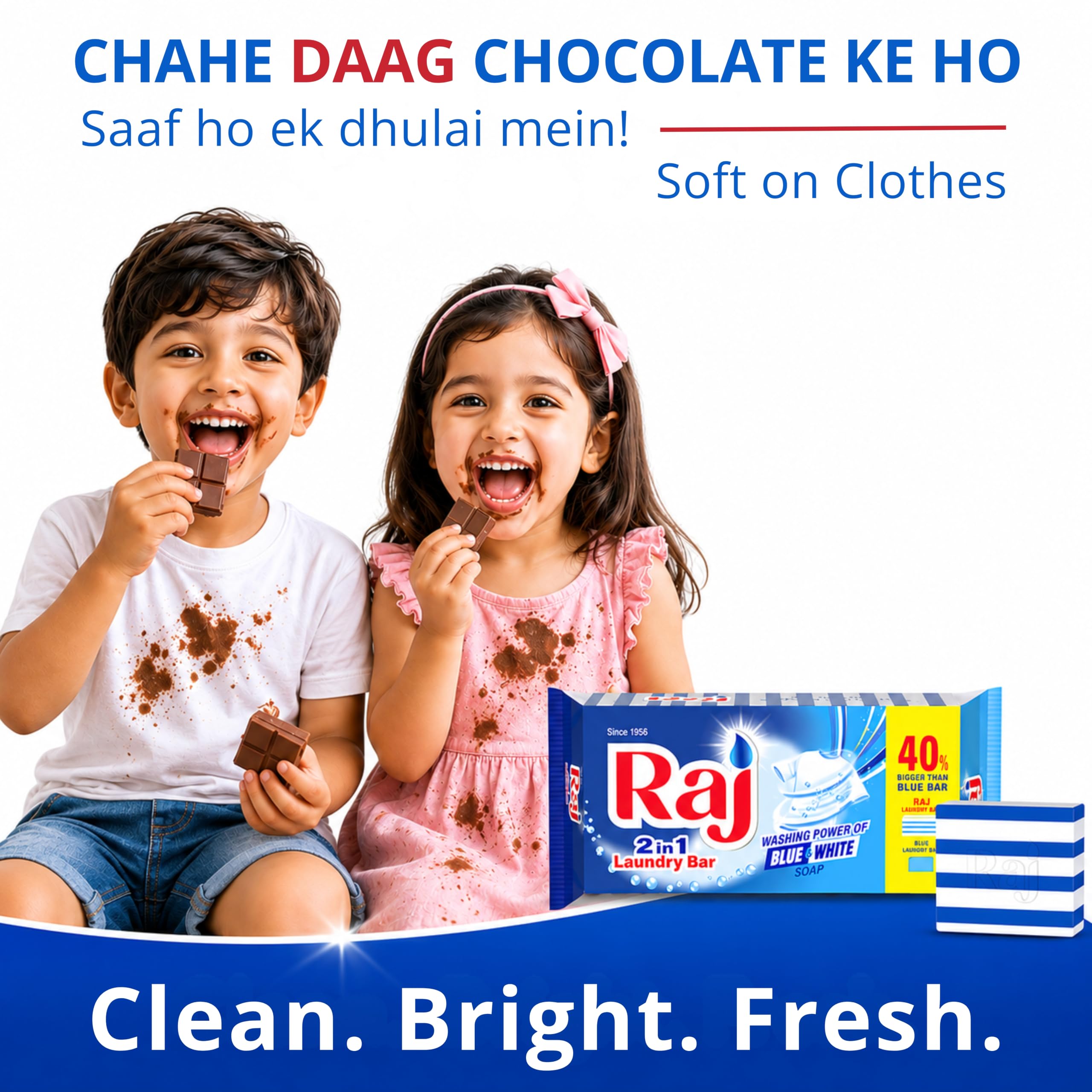 Raj 2-in-1 Laundry Soap Bar for Clothes 1Kg(200g x5 Bars) | Tough Stain Removal & Built-in Optical Brighteners | Vegetable Oil Detergent Bar for Indian Households 2