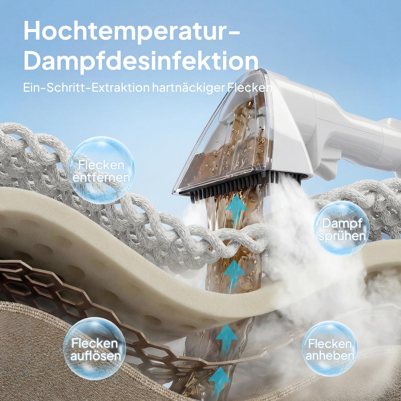 Livatro Polsterreiniger Gerät Nasssauger Waschsauger, 15 KPa Nasssauger Polsterreiniger, 1,6 L Wassertank, Kompakter Dampfreiniger Polstermöbel, Selbstreinigung, für Teppiche, Sofa, Vorhänge, Auto