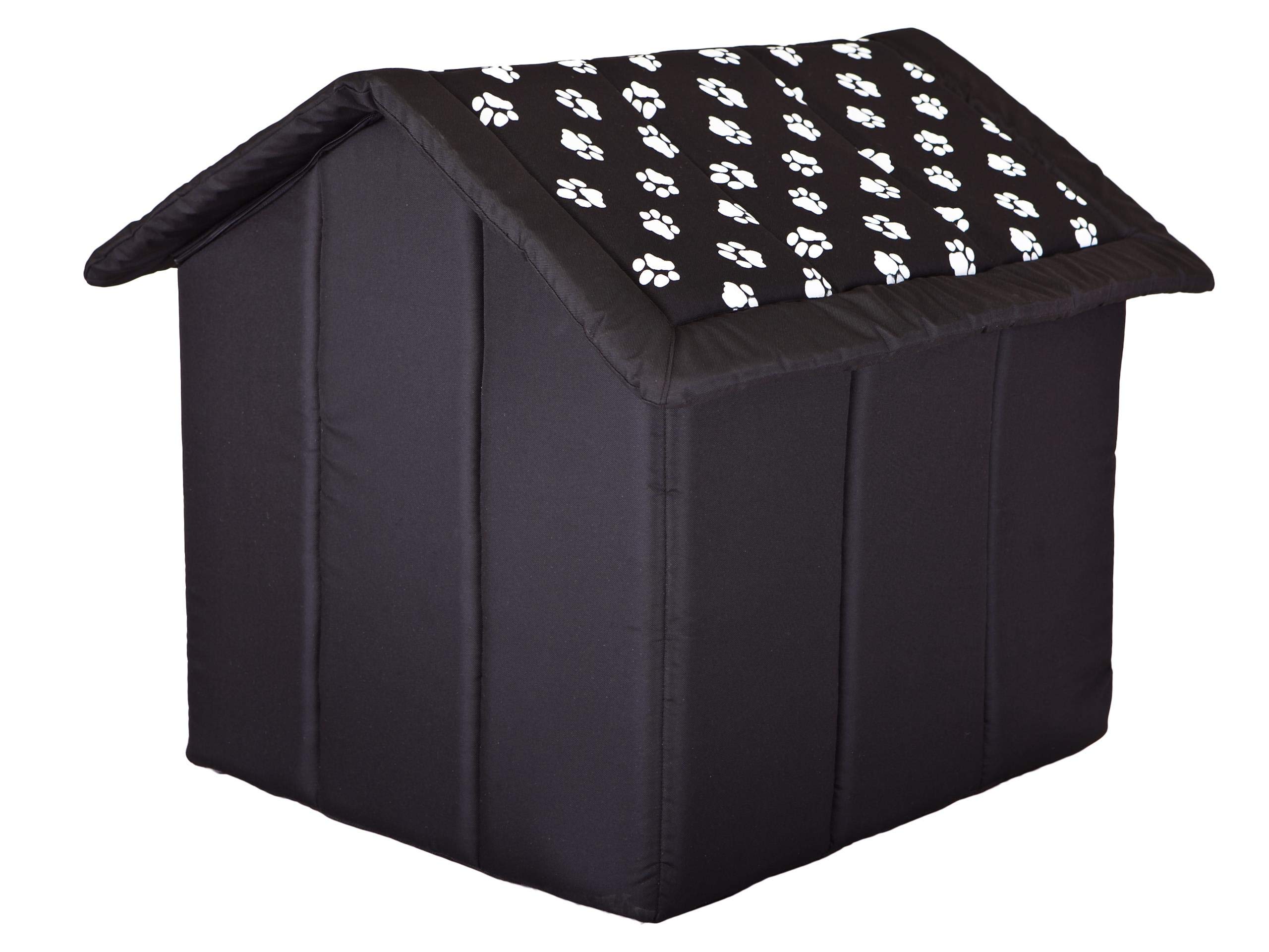 Pillowprim Hundehütte Hundehöhle Hundebett Hundehaus Katzenhöhle mittle M - 44x38 cm schwarz mit Pfoten