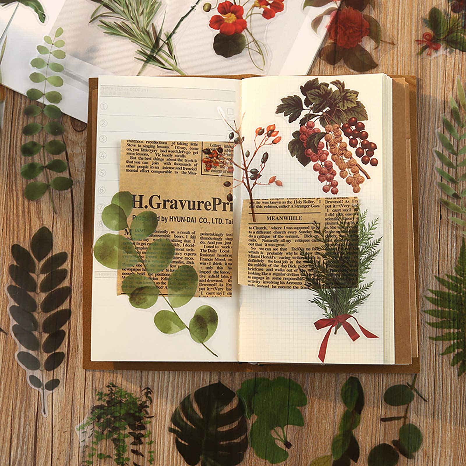 MAXLEAF Przezroczyste naklejki z motywem kwiatów, natury, wodoodporne, vintage, rośliny, kwiaty, liście, paproć, przezroczyste naklejki do pamiętnika, planerów dzienników, scrapbookingu, laptopów,