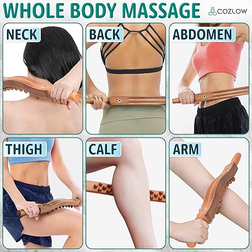 Vista 44 de COZLOW Rodillo de masaje de madera (12 rodillos) – Herramienta de masaje de terapia de madera curvada para esculpir el cuerpo, liberación de fascia