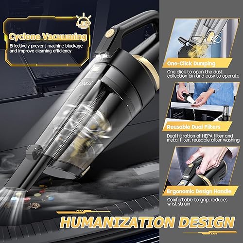 Miniatura 6 de JONYJ Aspiradora de mano inalámbrica, 16000 PA, aspiradora de mano de succión fuerte, aspiradora de mano portátil recargable con múltiples boquillas