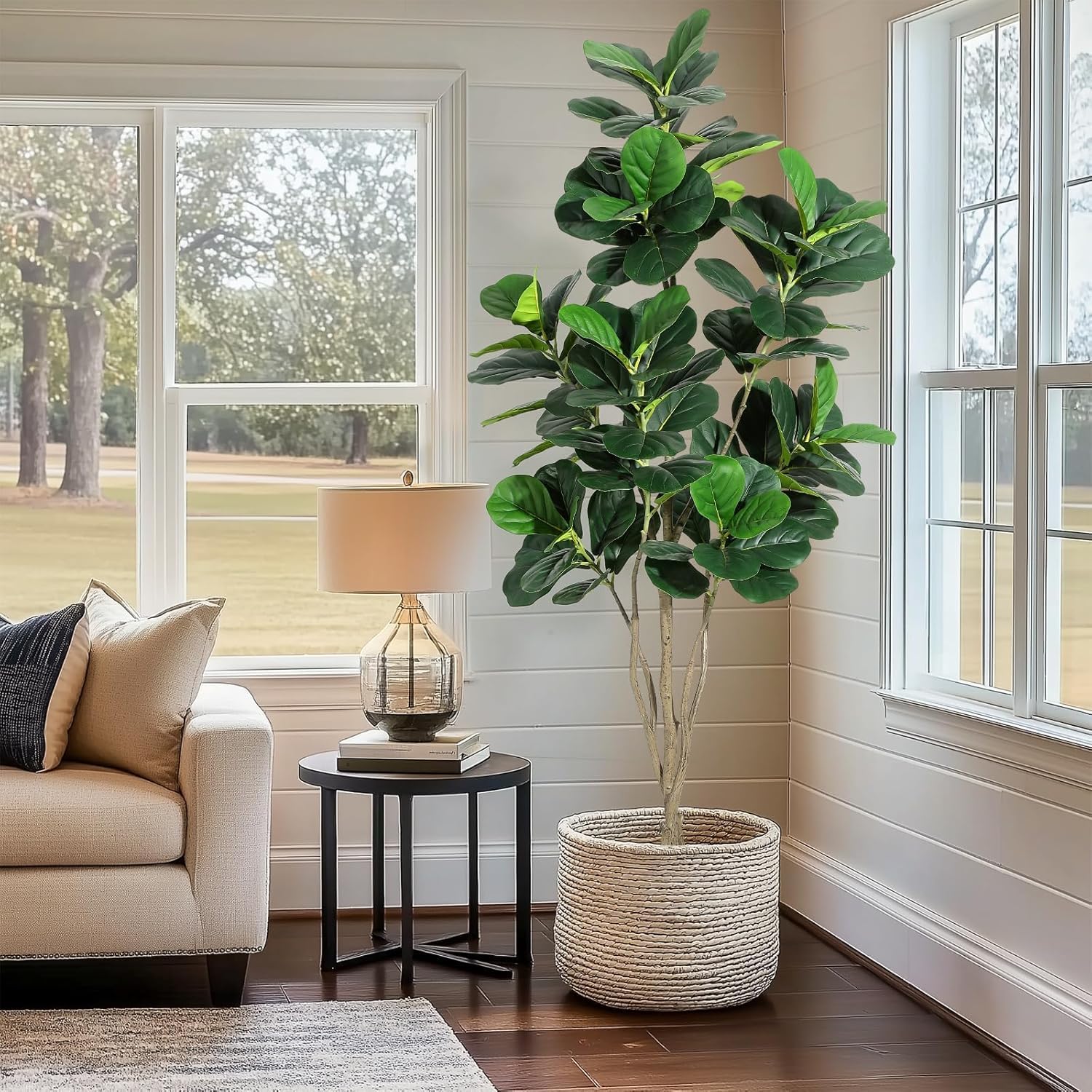 Figuier Lyre Artificiel Grande Taille 180cm - Faux Ficus Lyrata Haute Densité pour Décoration Intérieur/Extérieur - Plante Verte pour Maison/Bureau/Salon - Idée Cadeau Pendaison Crémaillère
