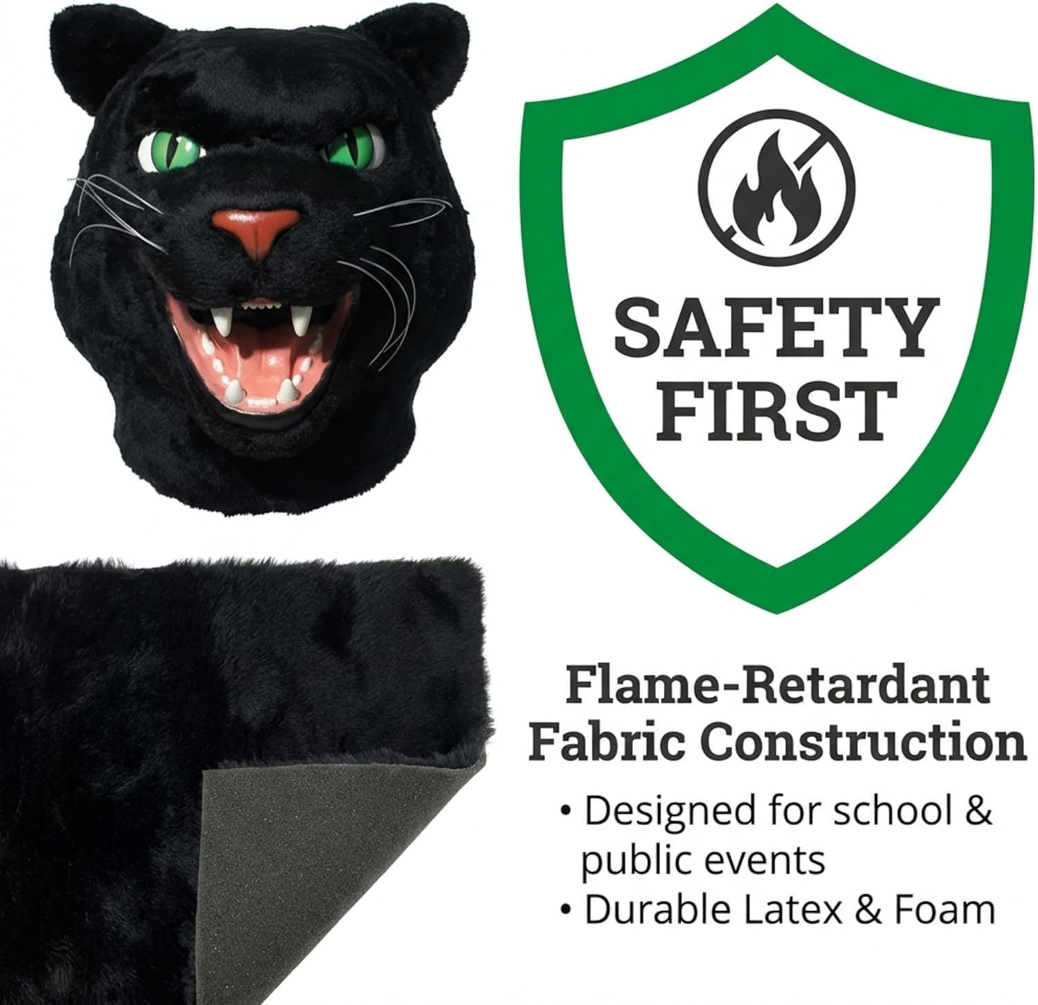 TCDesignerProducts Fierce Panther Mascot Costume, Professional Black Panther Full Body Mascot Suit, Foam Head, Built‑In Fan, Flame‑Retardant Fabric, Schools, Colleges, Sports Teams, Parades & Events