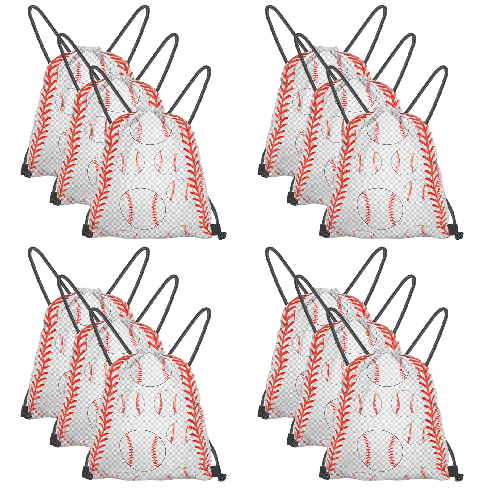 Demonwer 12 Pcs Baseball Drawstring Backpack Baseball Pattern Shoulder Bags 12.2 x 9.7 Inch Sports Drawstring Bag Party Favor Bags for Sports Storage