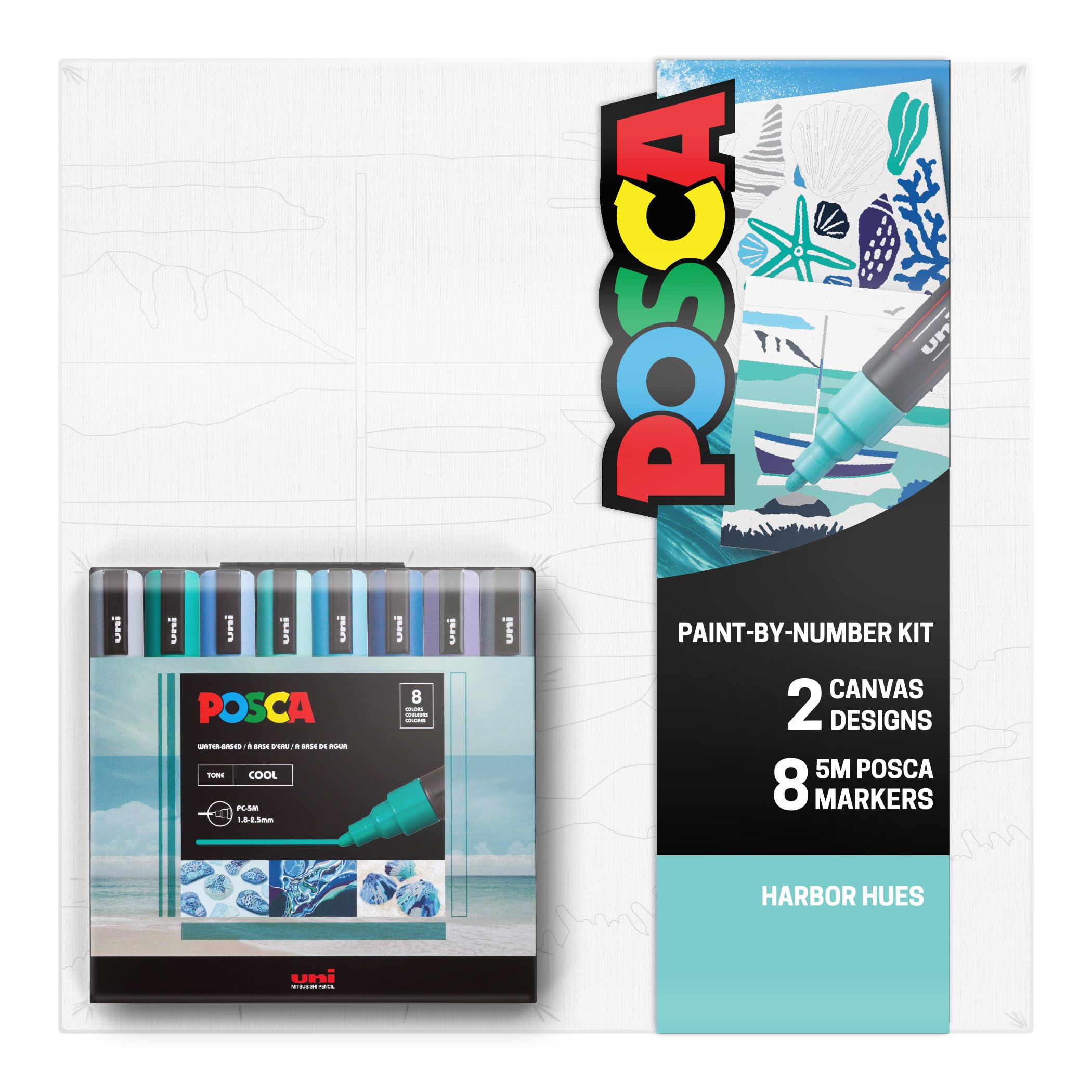 Amazon.com: POSCA Canvas Paint by Number Kit, Harbor Hues - 8