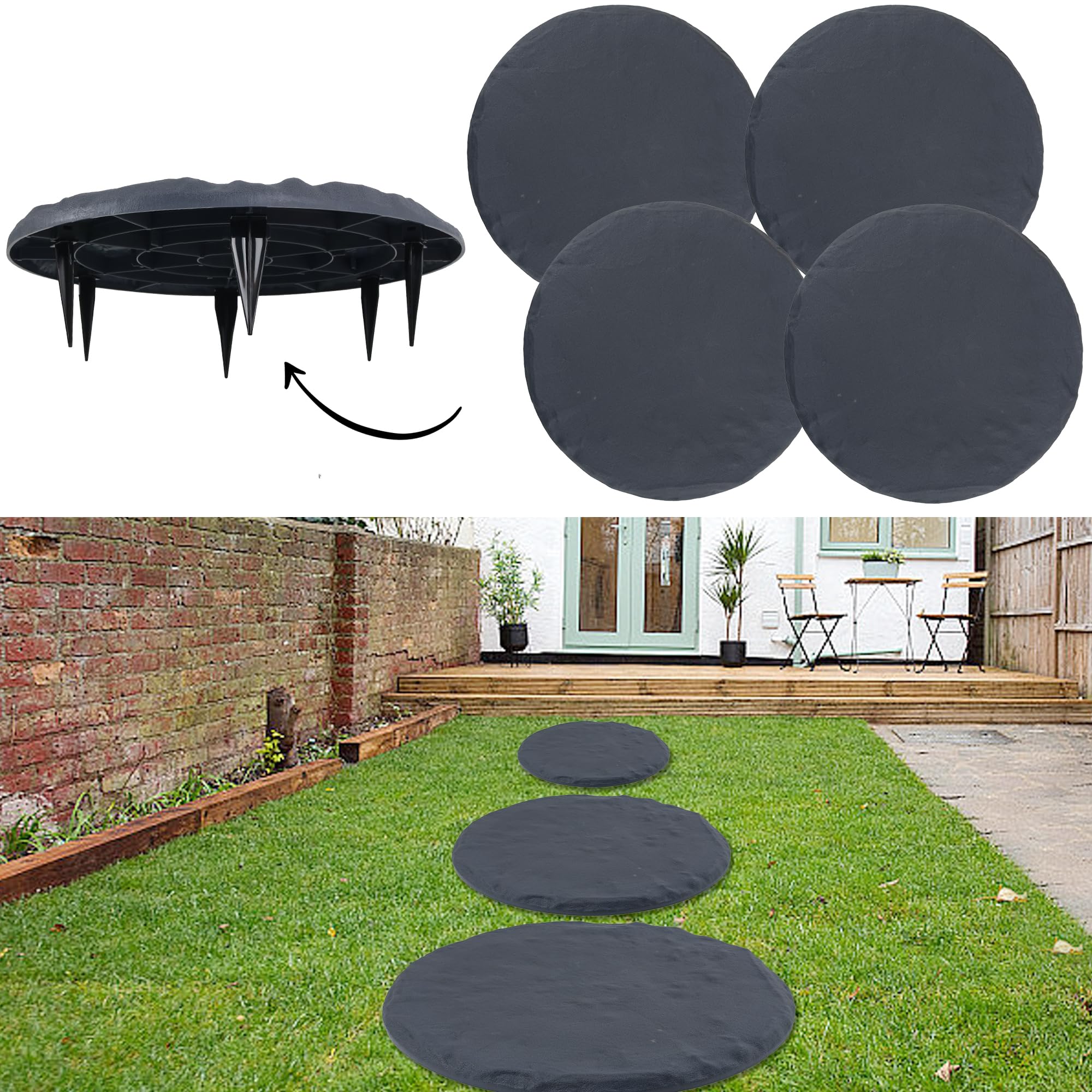 Photo 1 of MARCHROSE 4Pcs Large Stepping Stones Outdoor Garden Walkway, Durable Plastic Pavers for Patio, Pathway, and Landscaping, Weatherproof Stepping Stones with Ground Stakes for Easy Installation