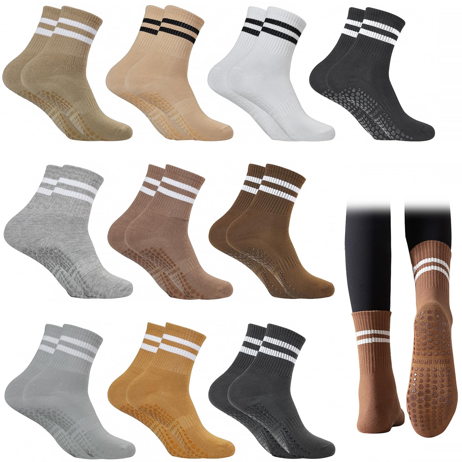 10 pares de calcetines largos antideslizantes con agarres para mujer, yoga, barra pura, ballet, entrenamiento, baile, 10 pares