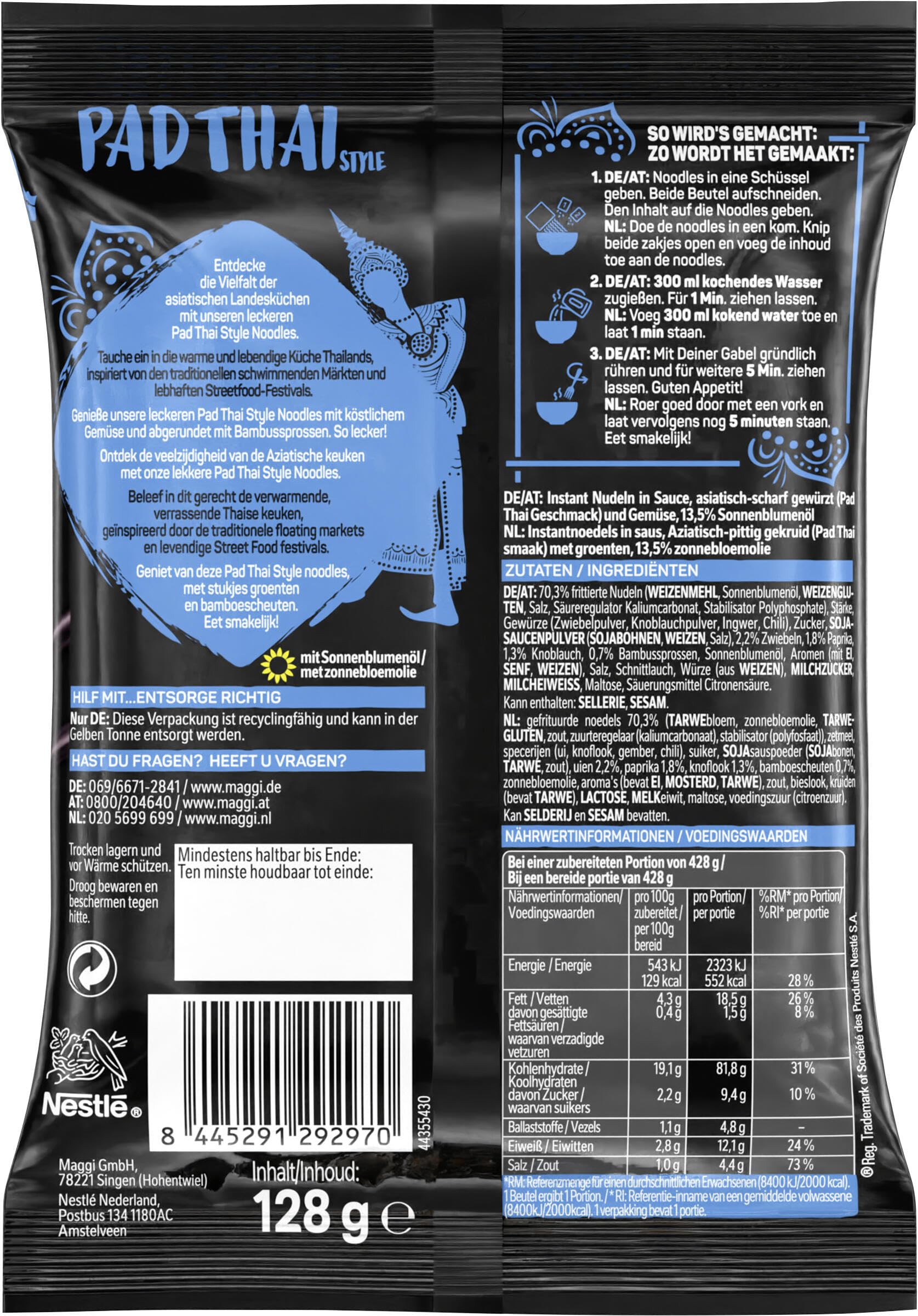 Maggi Magic Asia Noodle Sortimentsbox, leckere Fertiggerichte in 3 verschiedenen Geschmacksrichtungen, 32er Pack (32 Beutel)