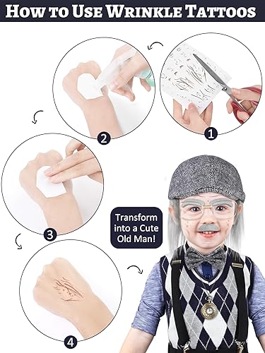 Miniatura 5 de SOMSOC Disfraz de anciano de 16 piezas de 100 días de escuela para niños, disfraz de abuelo para la escuela, fiesta de cosplay