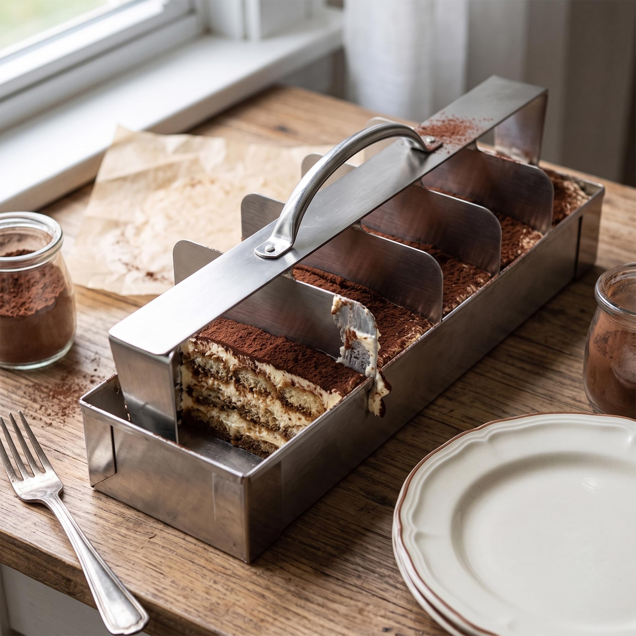 1 set di teglia rettangolare per tiramisù con taglierina e coperchio