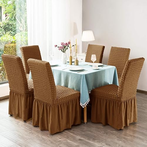 Vista 53 de CHUN YI Juego de 4 fundas para sillas de comedor, fundas universales elásticas para sillas de comedor con falda, fundas extraíbles para sillas Gris