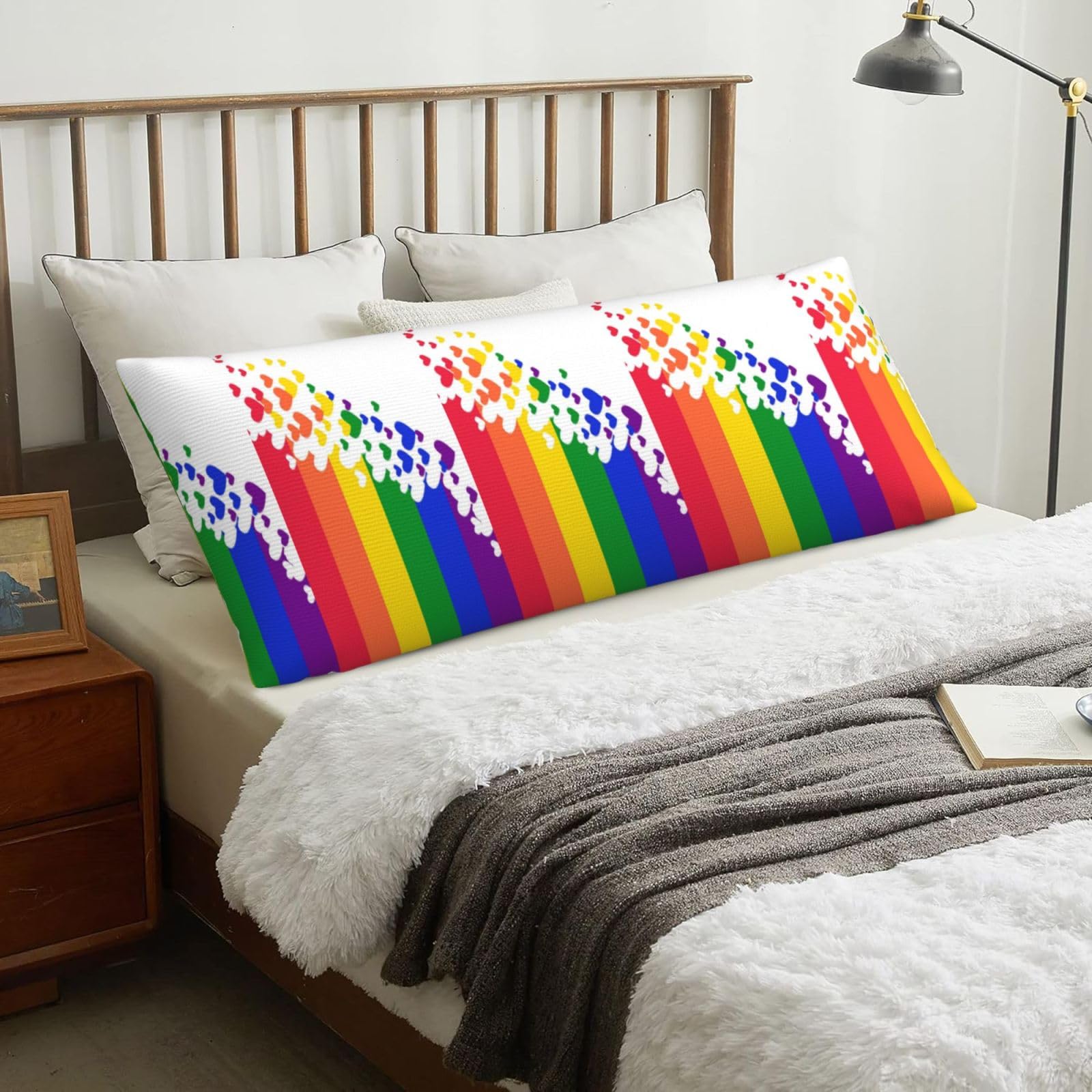 Rainbow Flag Gay Pride Lesbian Lgbt, Body Pillow Cover with Zipper,Long Body Pillowcase 20 x 60 in