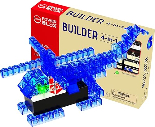 E-Blox 4 en 1 Power Blox Builder STEM Kit (46 piezas), colorido juego de bloques de construcción con luz LED, construir 4 estructuras 3D, gran