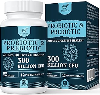 300 Billion CFU Probiotics for Digestive Gut & Immune Health, Advanced Strength Probiotics with 12 Diverse Strains + 3 Prebiotics for Women & Men (60 Count (Pack of 1))