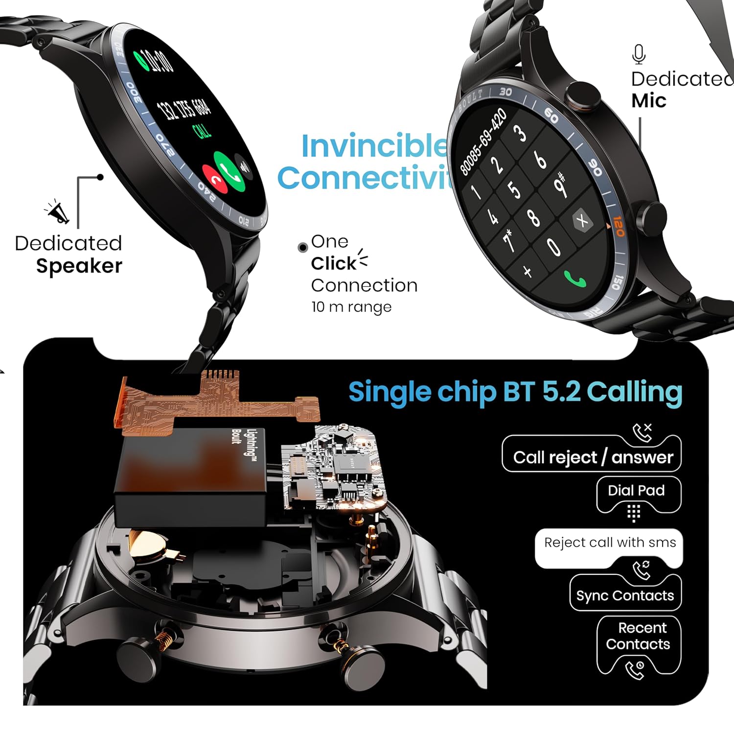 GOBOULT Newly Launched Crown R Pro Smart Watch 1.43''HD AMOLED, BT Calling, Working Crown, Zinc Alloy Frame, 600 Nits Brightness, SpO2 Monitoring, 120+ Sports Mode (Chrome Rig) 14 81W LCofK2L. SL1500