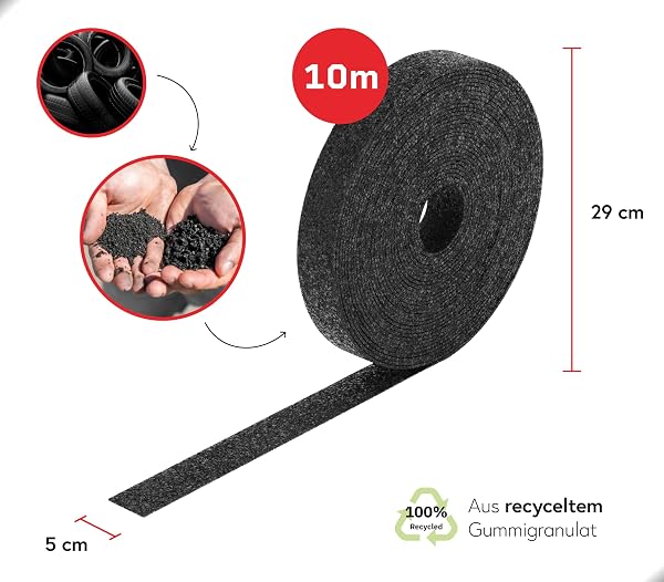 BAUHELD® Terrassenpads auf Rolle 10m x 50mm x 6mm [Made in Germany] Stabile Bautenschutz-Matte aus Gummi-Granulat - Als Unterleg-Platten für Terrassen-Fliesen, WPC Terrassen-Dielen, Stelzlager, Balkon - 2