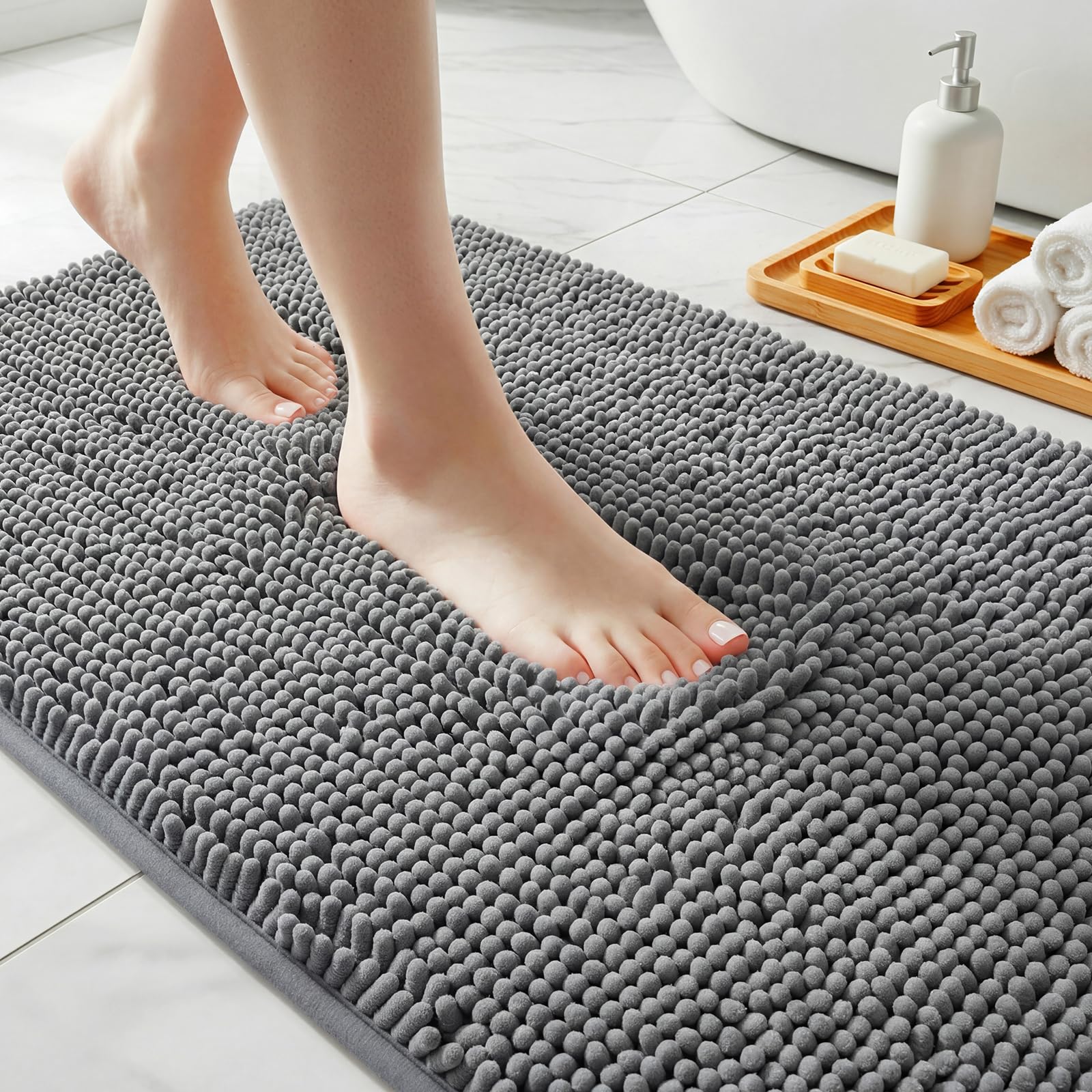 Secura Bathroom Rugs 47x28, Ultra Soft Chenille Bath Mat, Super Absorbent & Quick Dry Bathroom Mat, Non Slip Machine Washable Bath Rugs for Tub,