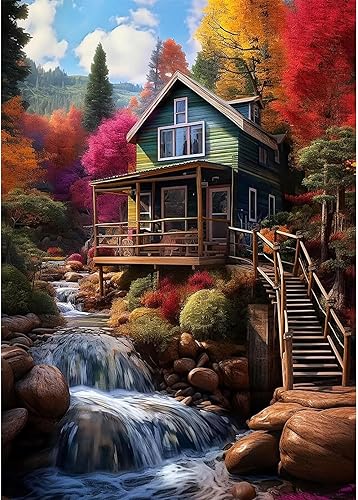 Forest House - Kits de pintura de diamantes para adultos, kits de pintura de diamante 5D para principiantes, pintura de bricolaje con puntos de