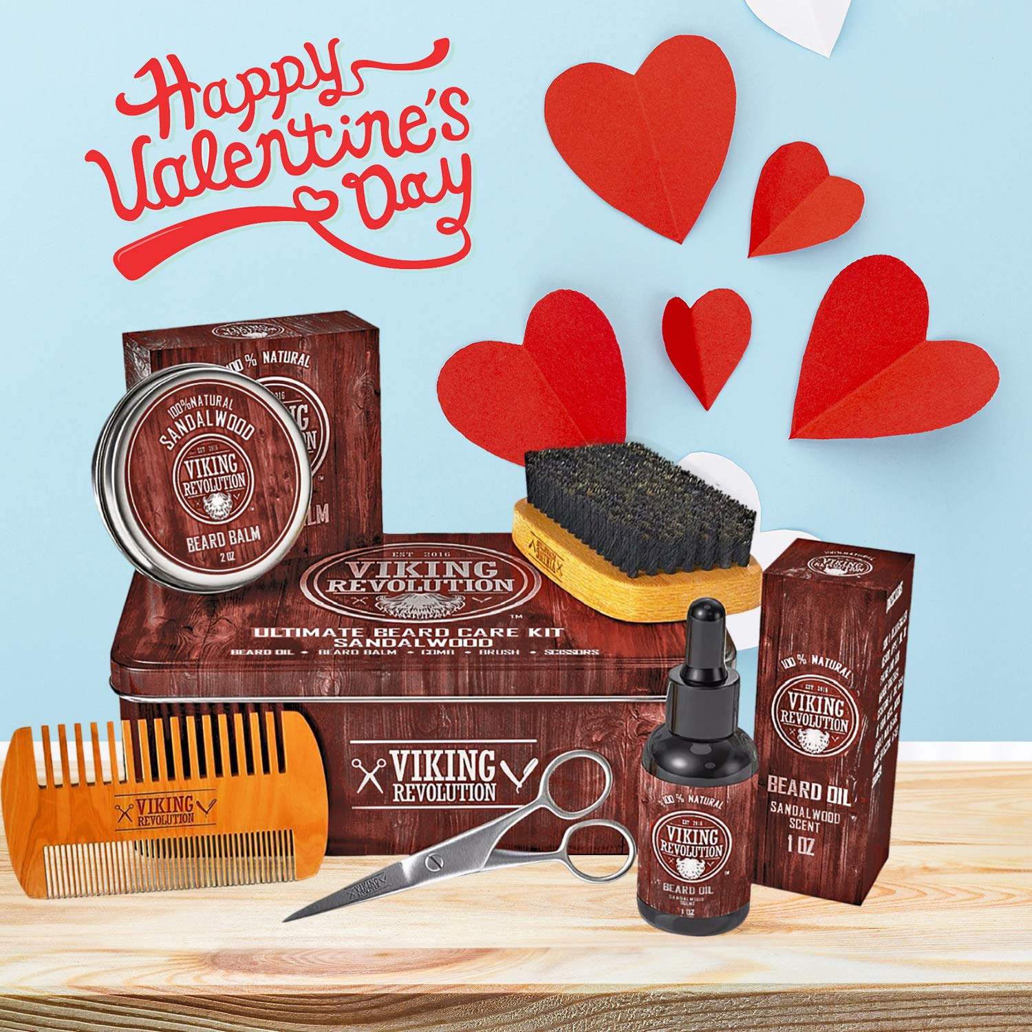 Viking Revolution Ultimate Grooming Kit for Men - Boar Brush, Wood Comb, Sandalwood Balm & Oil, Scissors for Beard & Mustache