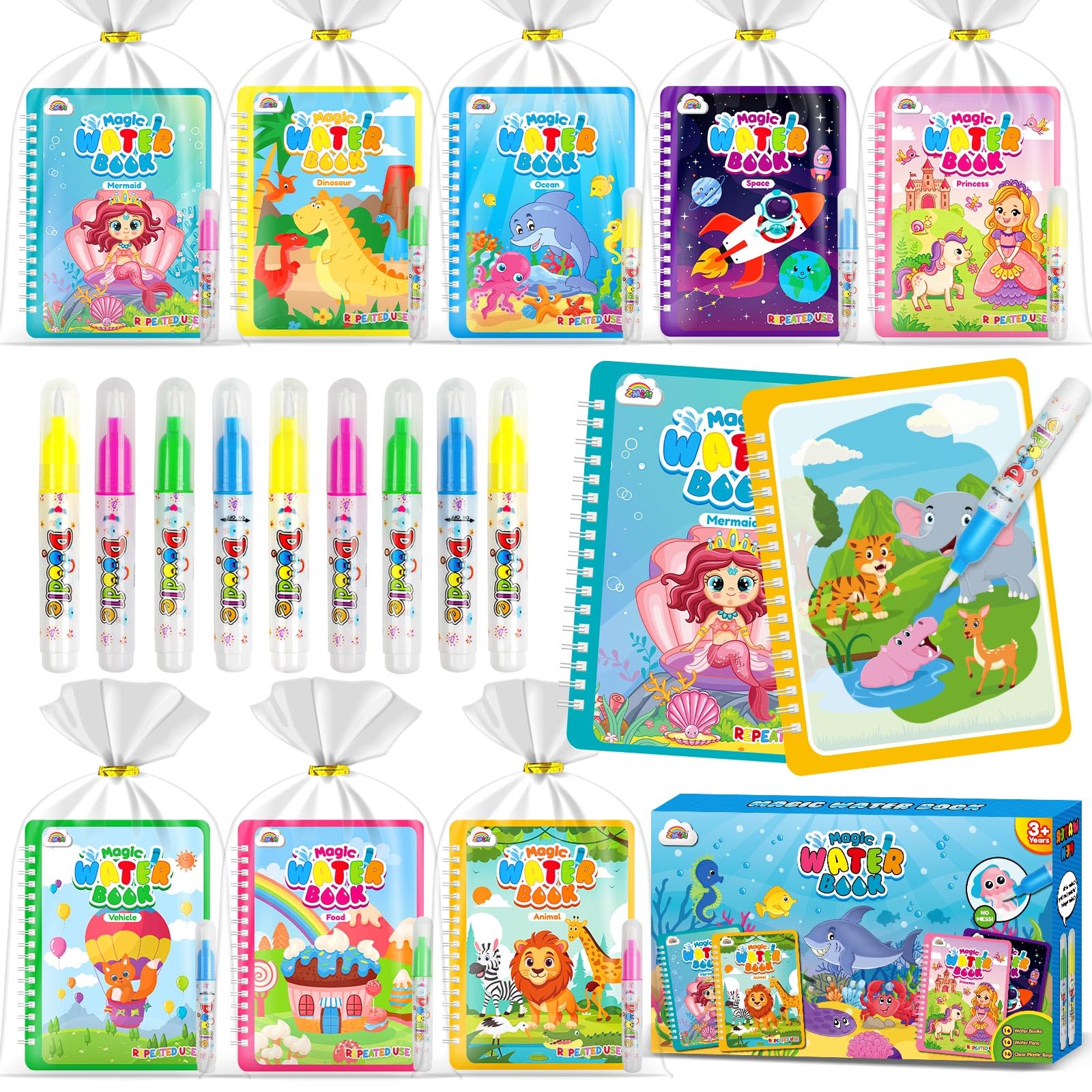 ZMLM 16 Libri da Colorare con acqua gadget compleanno bambina bambino bambini, Riutilizzabili mini libri da colorare Magico Pittura per di 4-8ann regalini fine festa compleanno bambini (16Classica)