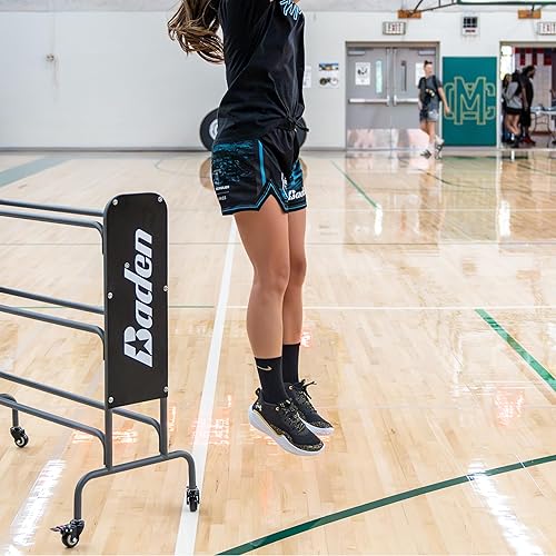 Miniatura 5 de Baden Estante de baloncesto de acero con ruedas – Bastidores de bolas rodantes de 3 niveles para garaje con cerraduras de rueda, soporte de