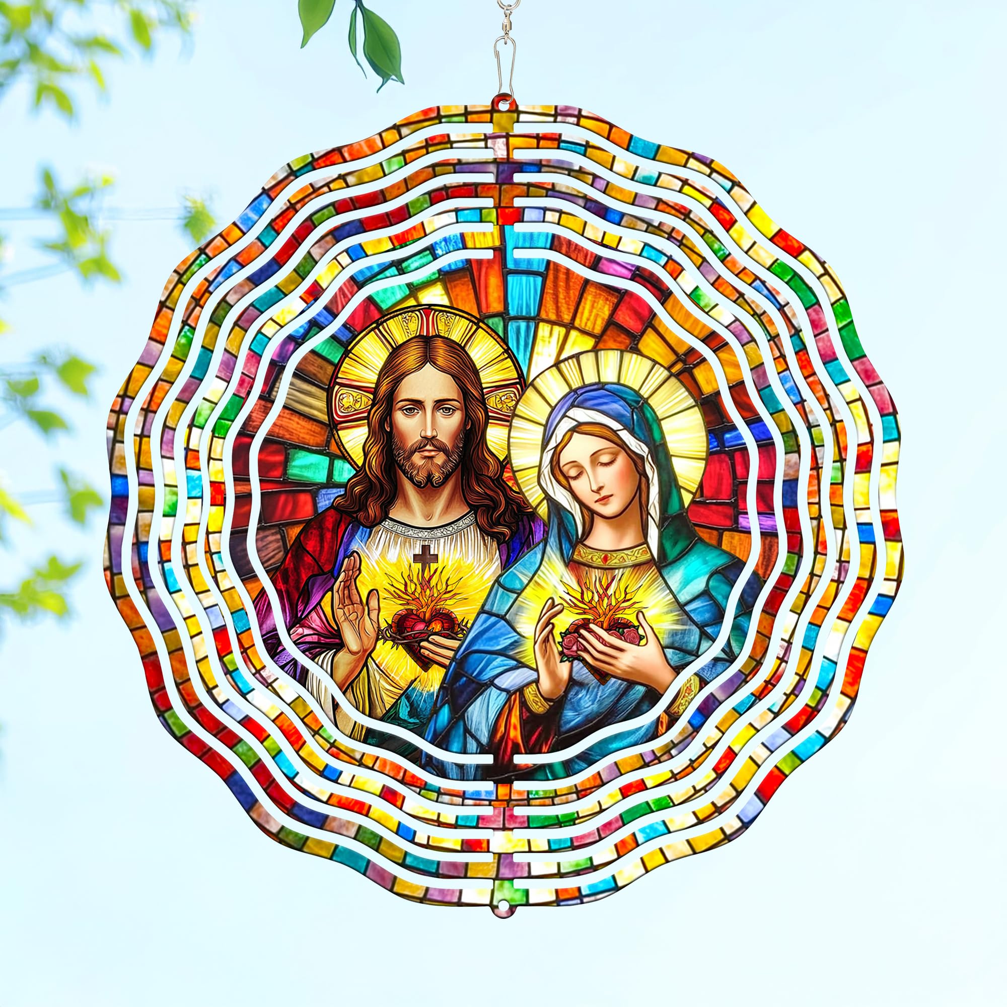 FLAGWIX Sacred Heart Christian Wind Spinner, 12 in Stainless Steel