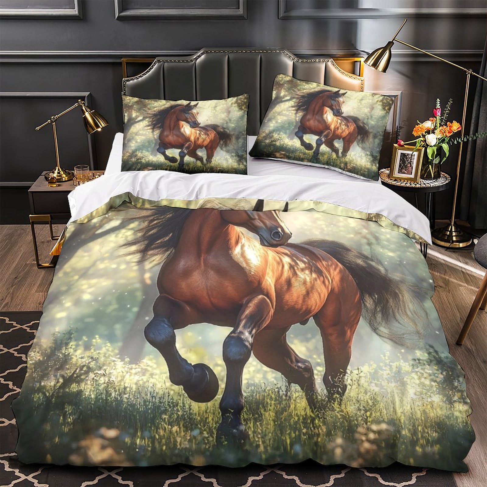 Housse de couette cheval sauvage 3D en microfibre premium ultra douce