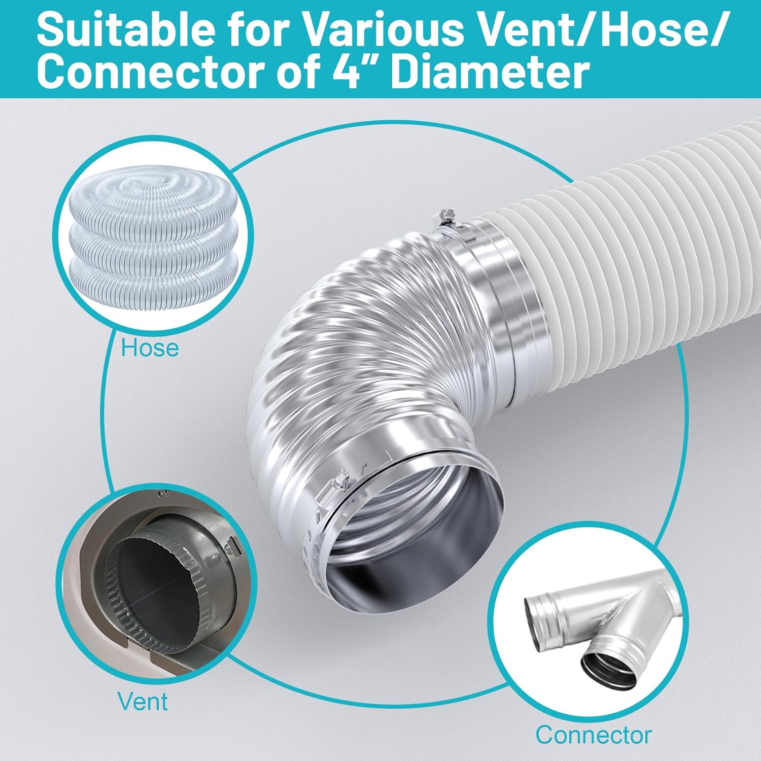 4 Inch 90 Degree Galvanized Dryer Vent Elbow, 2 PCS Dryer Vent Elbow with 4 Clamps and Aluminum Foil Tape, for 4in HVAC Ducts, Pipes, or Hose Ductworks, Fits For Tight Spaces