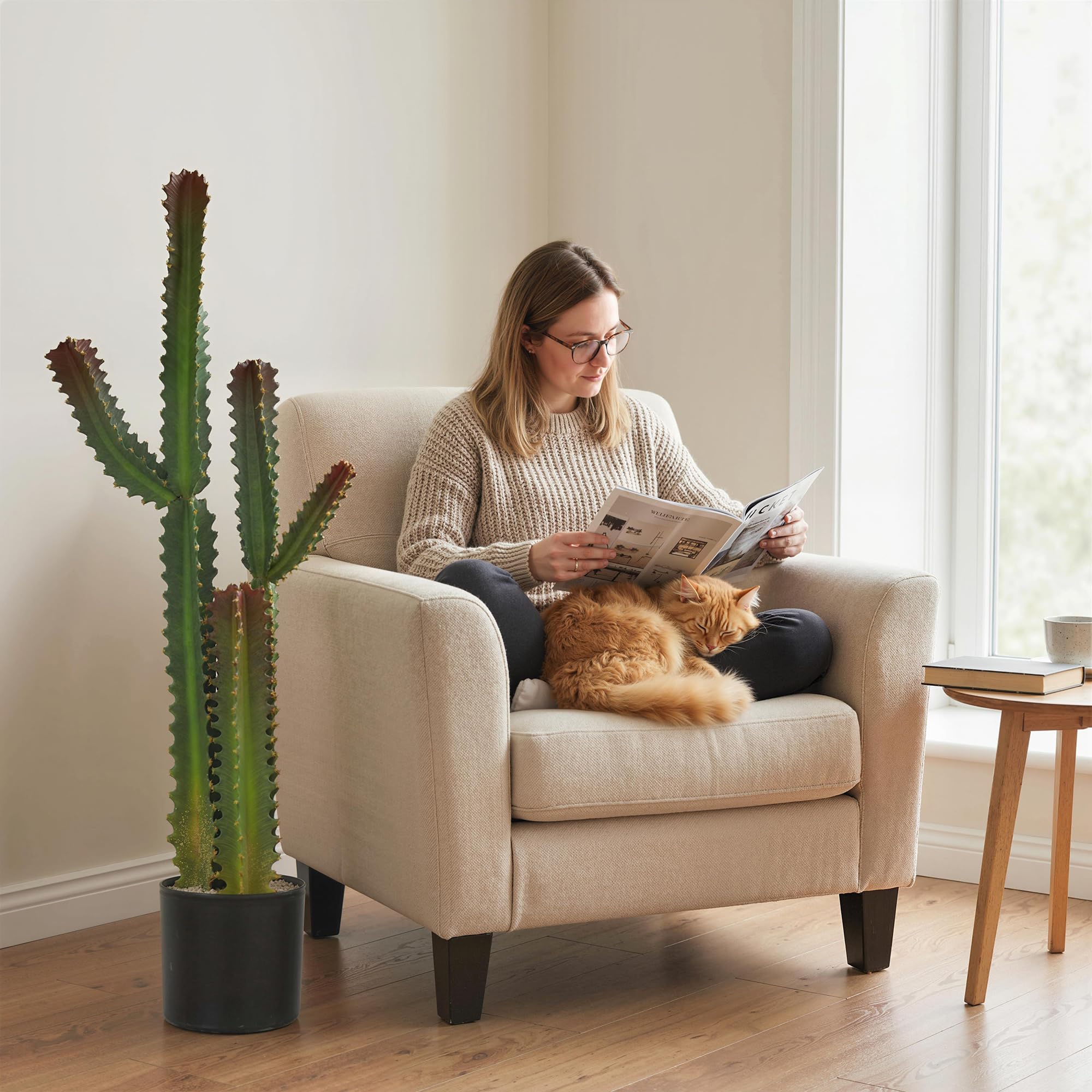 HOMCOM Plante Artificielle Intérieure 111 cm Cactus Artificiel en Pot Vert