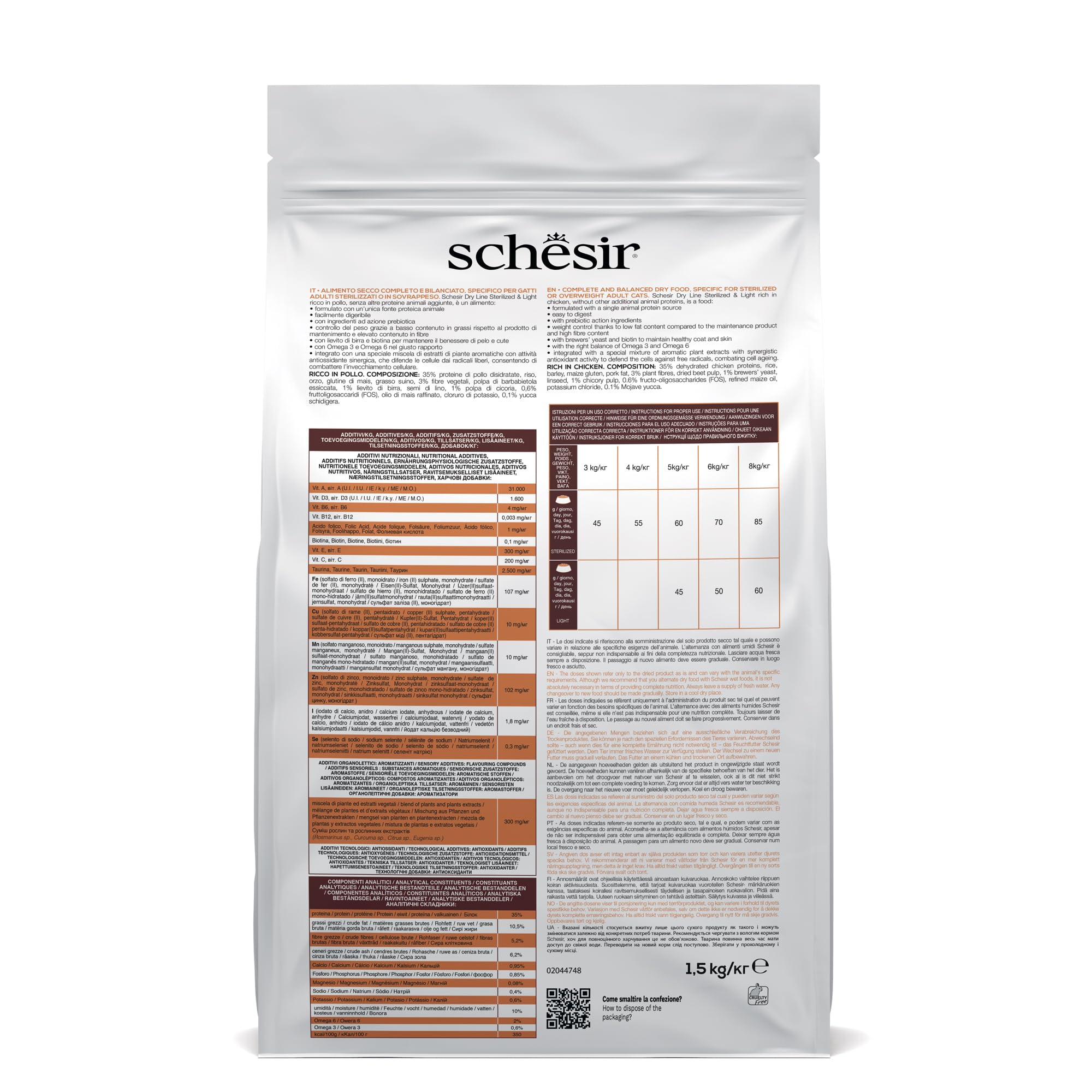Schesir Sterilizzato e leggero Cibo Secco per Gatti Adulti Crocchette, 1,5 kg