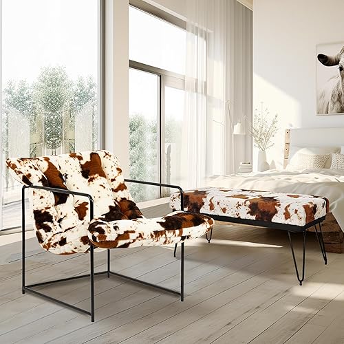 Miniatura 3 de GIA Silla decorativa moderna de mediados de siglo para sala de estar, dormitorio y oficina, juego de 2, tapizada en piel sintética marrón y blanca