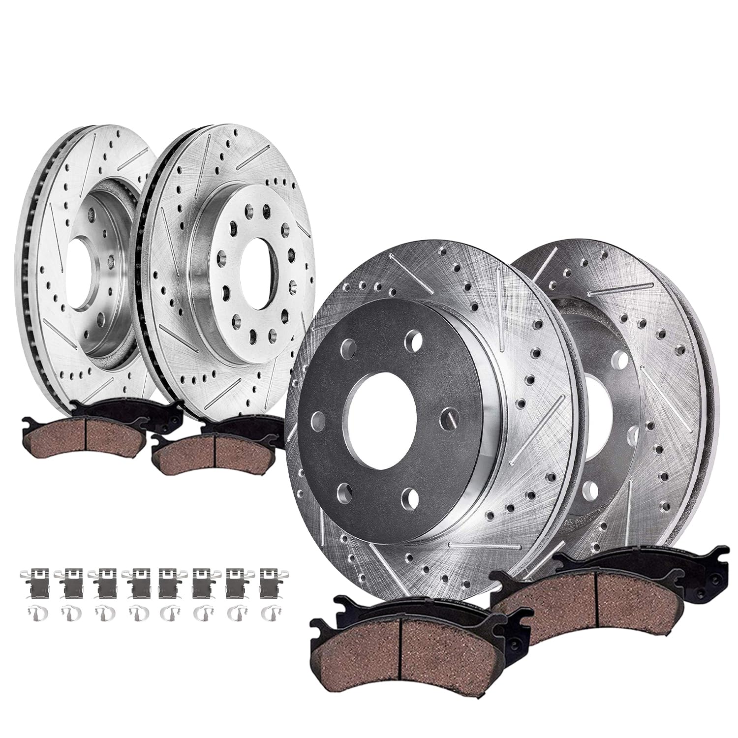 Detroit Axle - 8pc Brake Kit for Toyota Tundra Sequoia Lexus LX600 13.94" inch Front and 13.19" inch Rear Drilled and Slotted Disc Brake Rotors