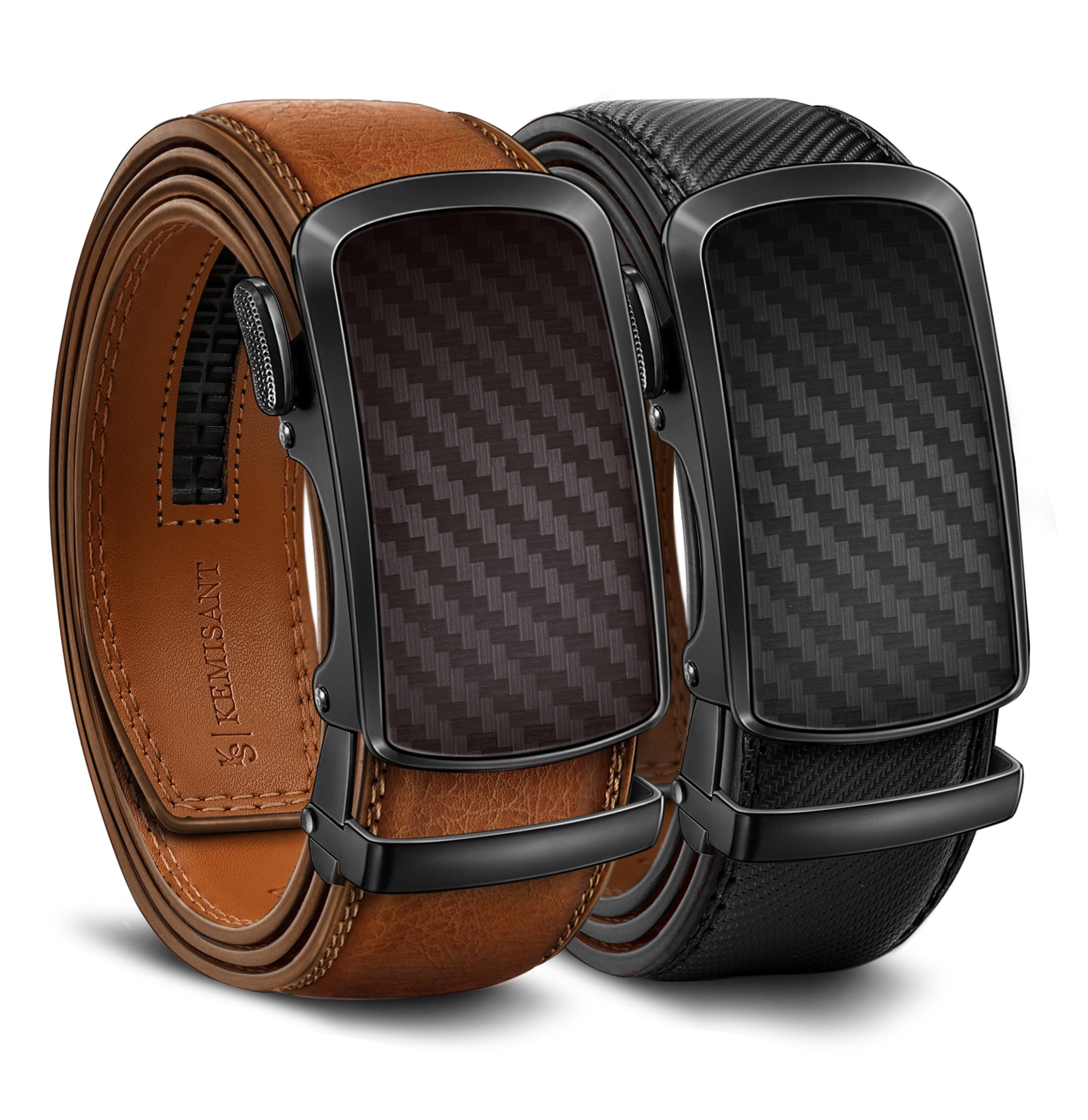 KEMISANT Gürtel Herren 2er, Ledergürtel Gürtel Ratsche Automatikschließe für Herren Verstellbar 35mm Breit mit Geschenkbox