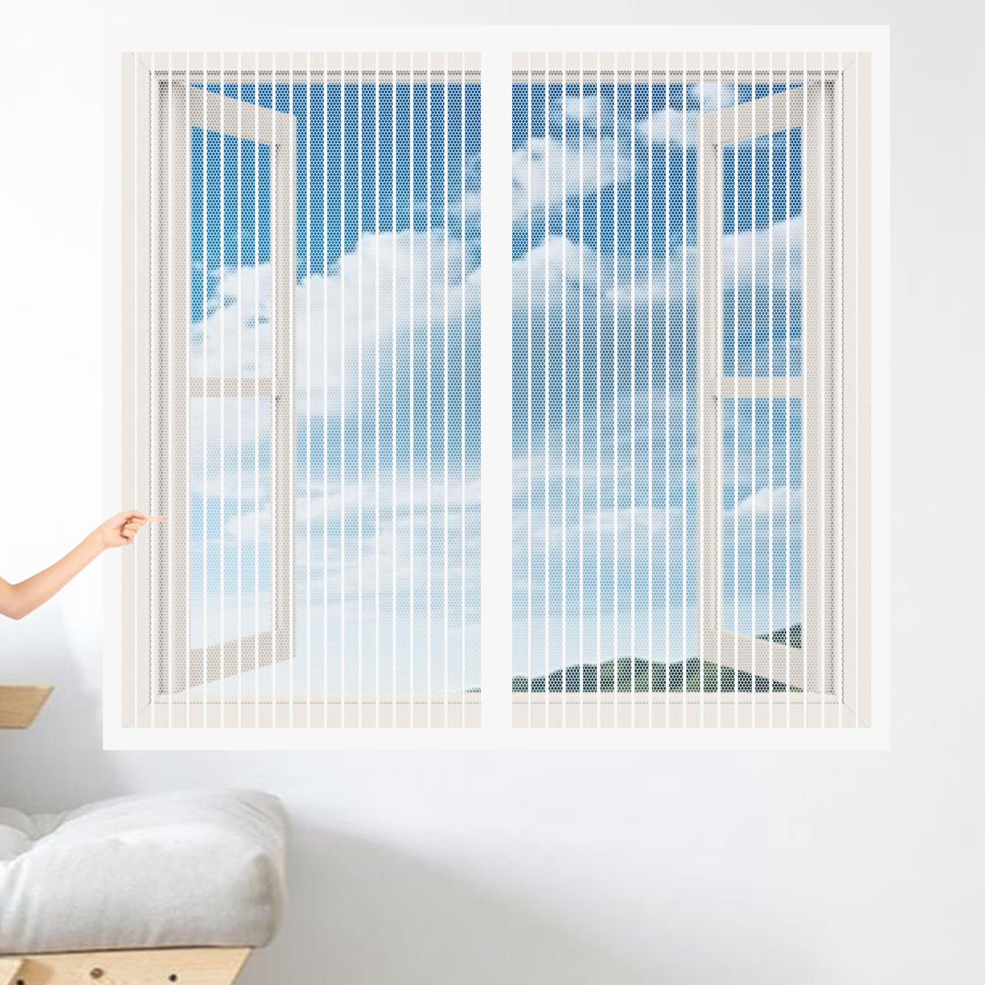 Tiantmin White Window Pollen Screen 120 X 110 Cm Magnetic Fly Screen Without Drilling Hands Free For Windows,