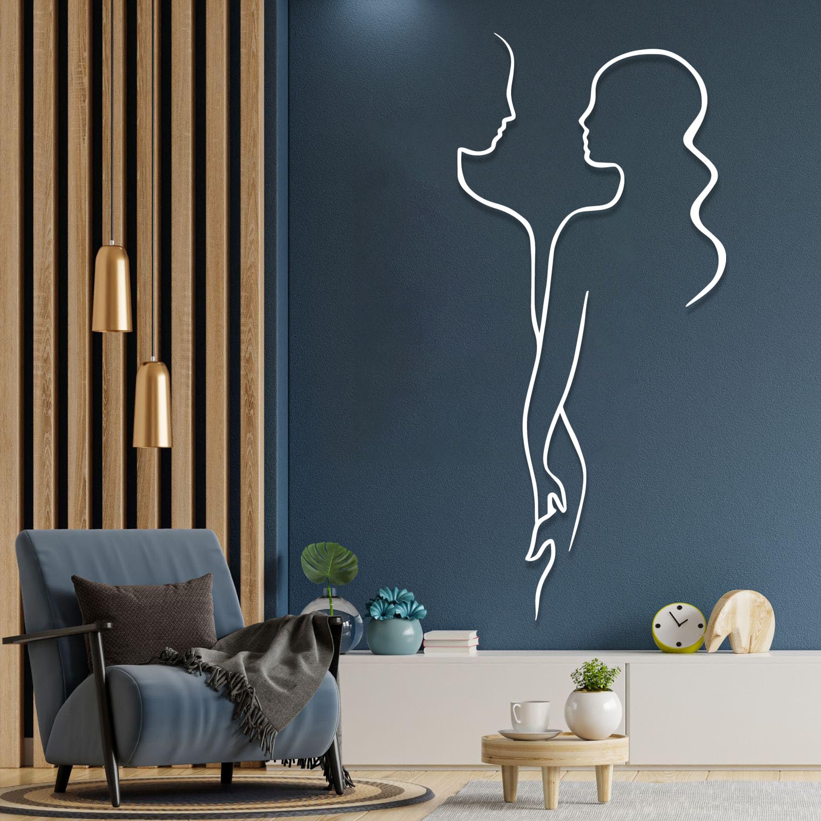 Décoration Murale en métal - Couple se Tenant la Main, Style Abstrait Moderne, thème Amour, pour Chambre à Coucher (Noir 48 x 105 cm)