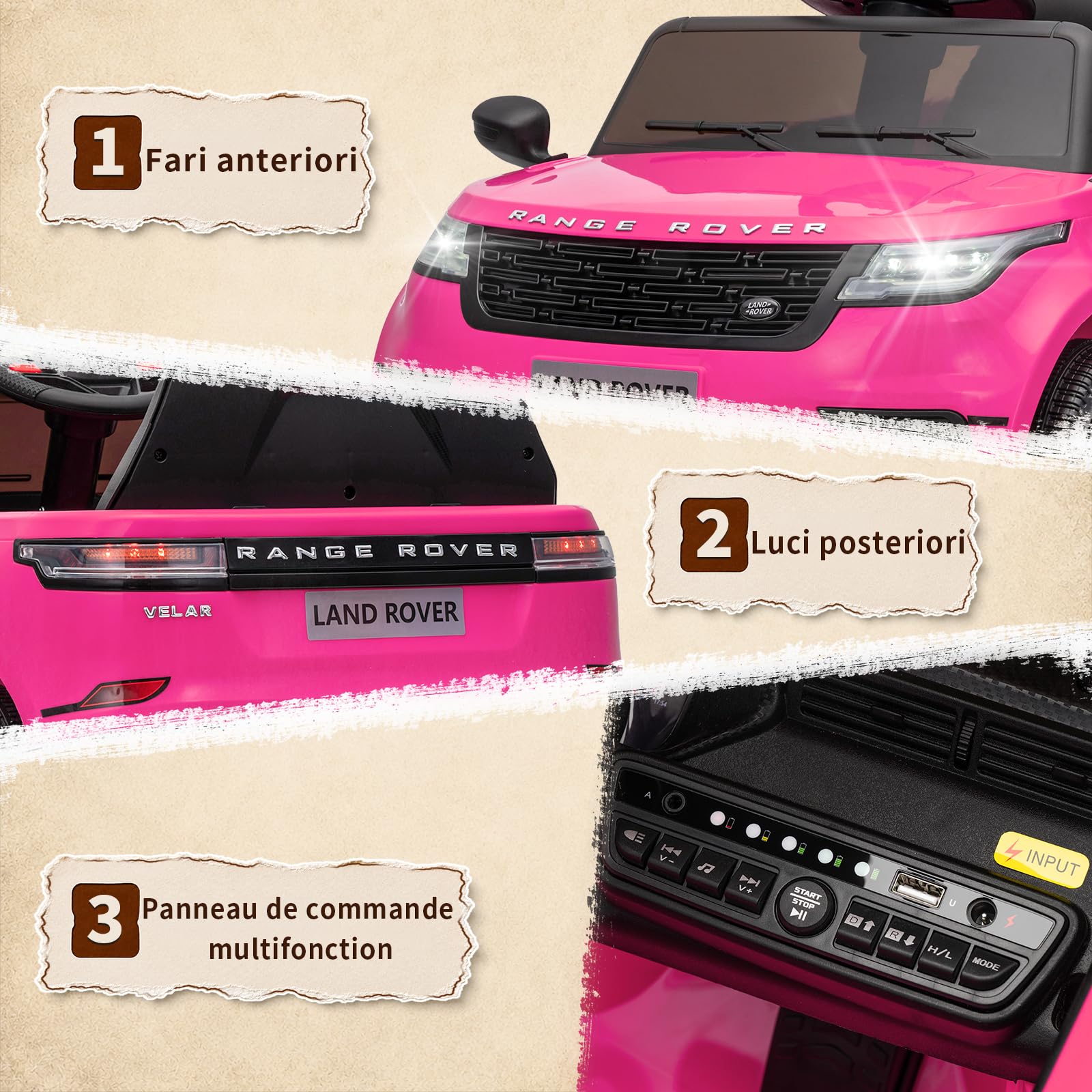 LALAHO Macchina Elettrica Per Bambini Fuoristrada Auto 12V,Fucsia