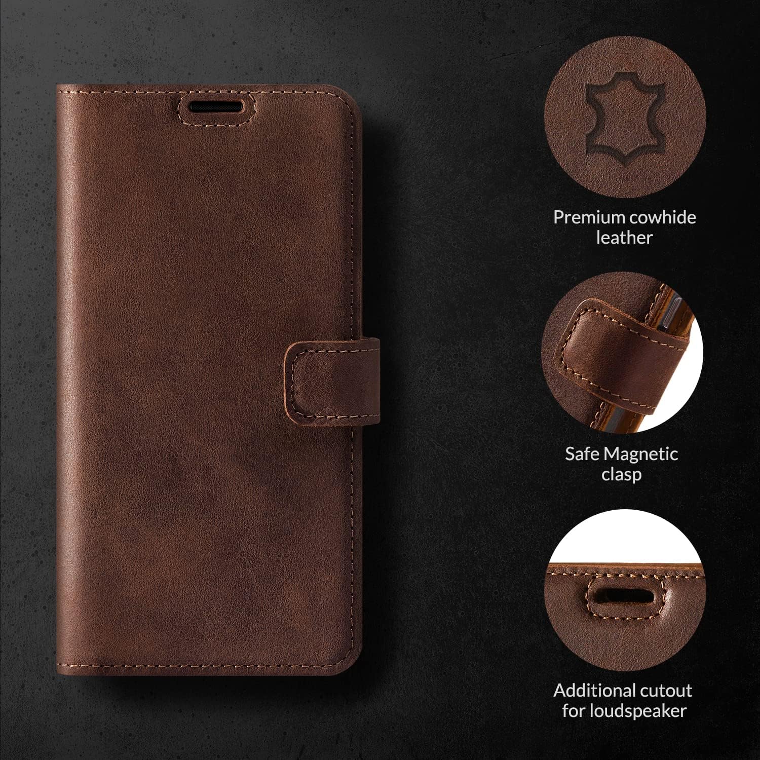 SURAZO Premium Mobile Phone Case for Samsung Galaxy A55 Leather - Foldable Genuine Leather Protective Case [Magnet, Card Slot, RFID Protection, Stand Function] Flip Flip Wallet Case Cover Leather Case