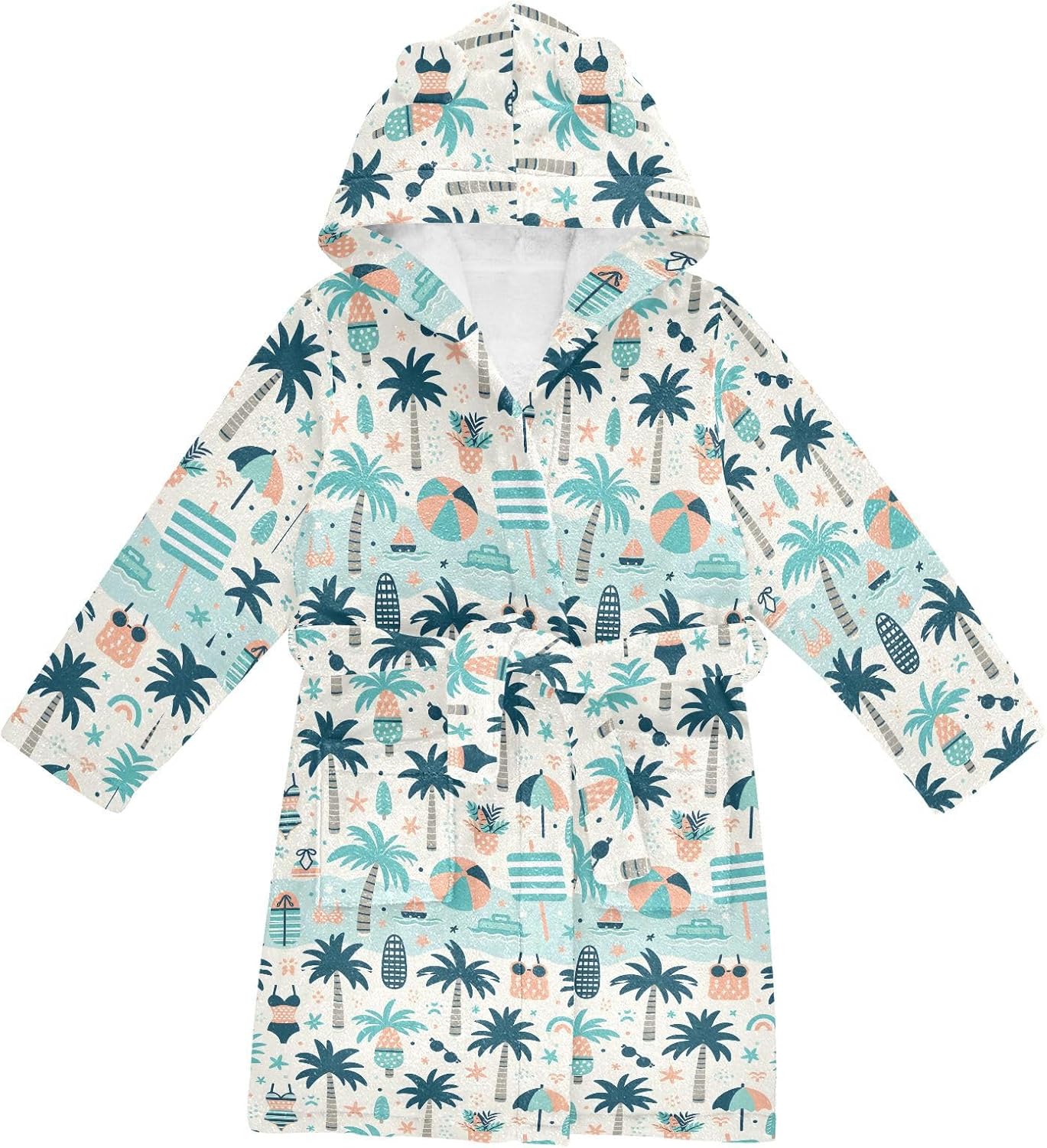 senya Cartoon Coconut Tree Toddler Hooded Bathrobe Kids Soft Plush Bath Towel Robes for Boys Girls 2-12 Years